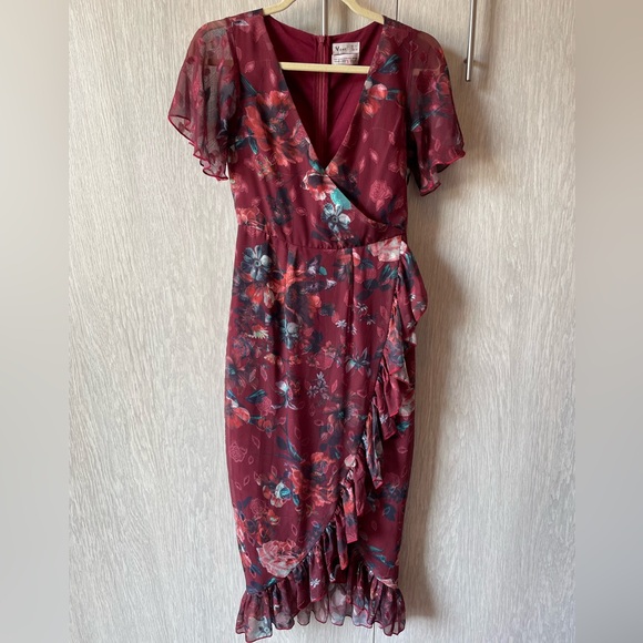 VONE Mireya Floral Ruffle Faux Wrap Midi Dress - Picture 3 of 5